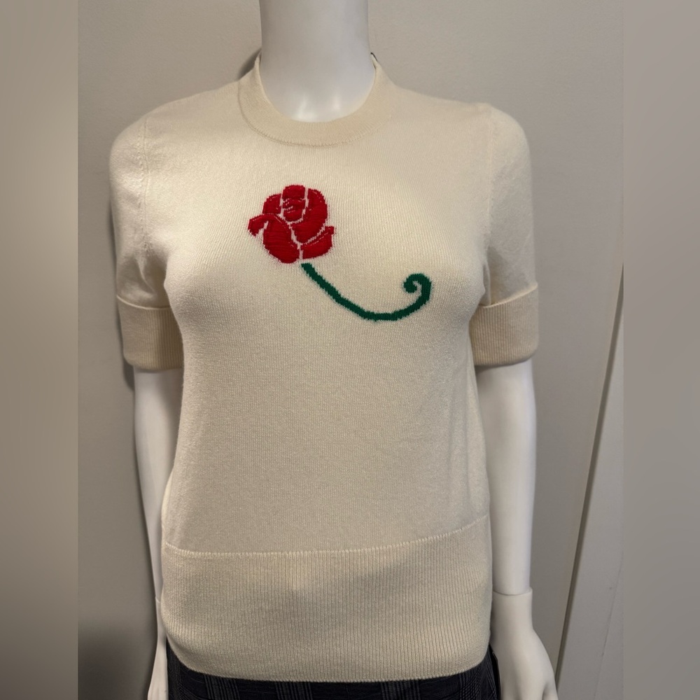 Barrie/Chanel Cream Rose Embroidered Sweater